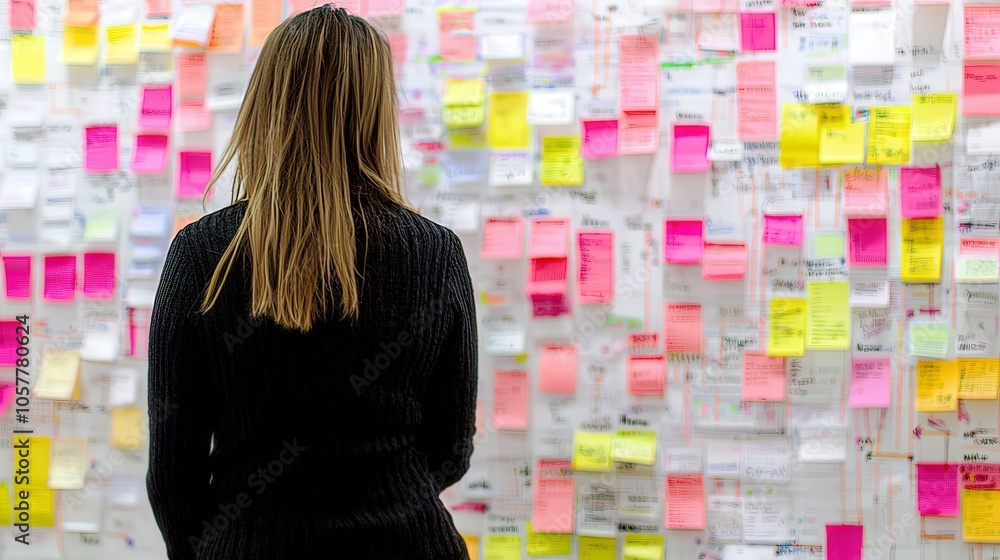 Poster creative workspace with colorful notes and ideas