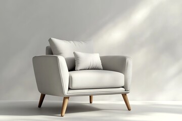 Fototapeta premium White leather amrchair with white pillows - front view - 3D Illustration