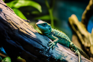 Green Iguana Lizard on Branch Tropical Wildlife Reptile Pet Nature