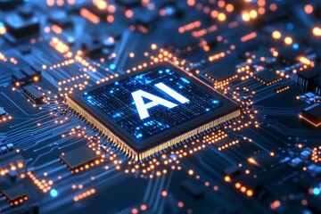 Obraz premium AI logo on a chip, with white light.