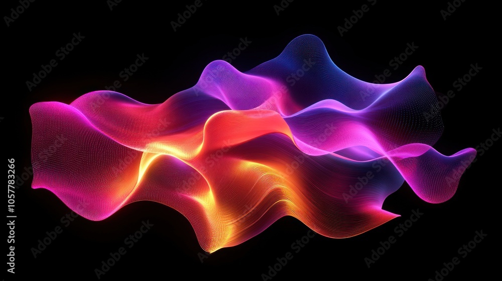 Poster abstract colorful wavy shape with a black background.