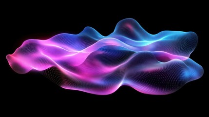 Abstract glowing pink and blue wave pattern on a black background.