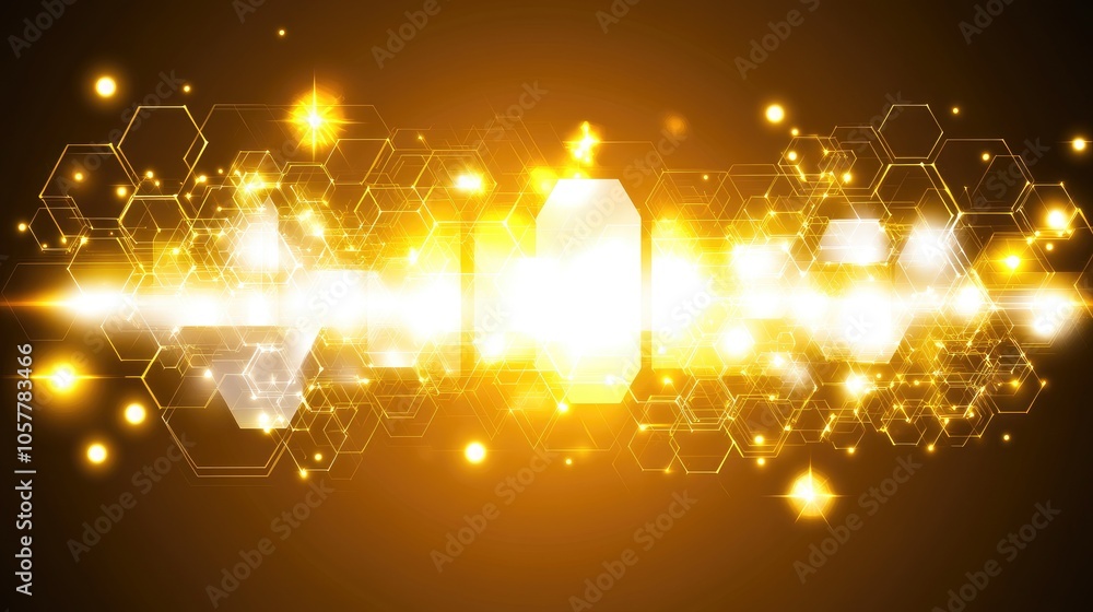 Poster Vibrant orange tech backdrop with interconnected polygon patterns and modern tech elements