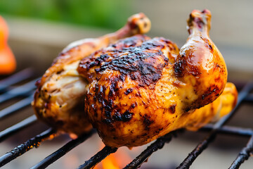 Grilled Chicken on BBQ Grill Closeup Golden Brown Food Photography