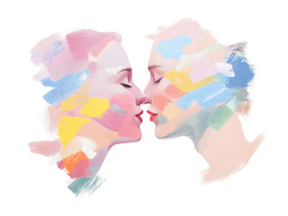 Abstract Painting of Two Women Faces in Colorful Strokes