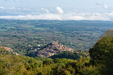 Panoramic view of Soriano nel Cimino, beautiful medieval village near Viterbo, Lazio, Italy.