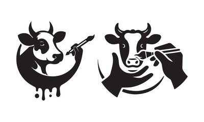 Cow silhouette vector illustration logo and icon style