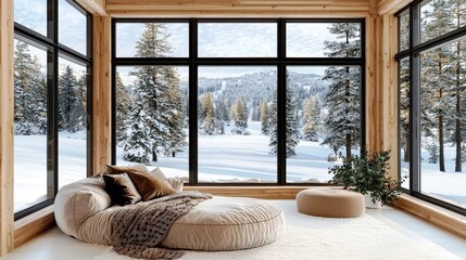 Fototapeta premium Tranquil Winter Scene in Modern Home Interior