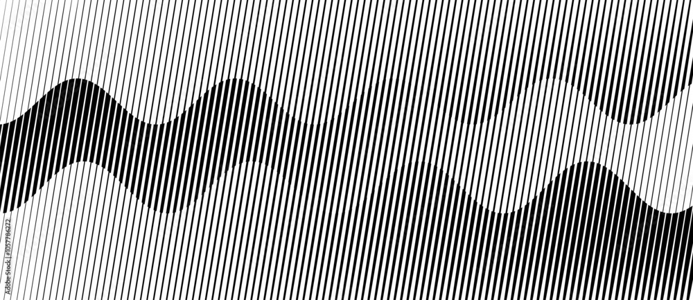 Poster Abstract art geometric background with vertical lines. Optical illusion with waves and transition.