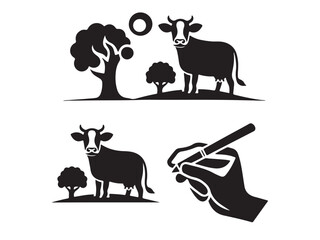 Cow silhouette vector illustration logo and icon style