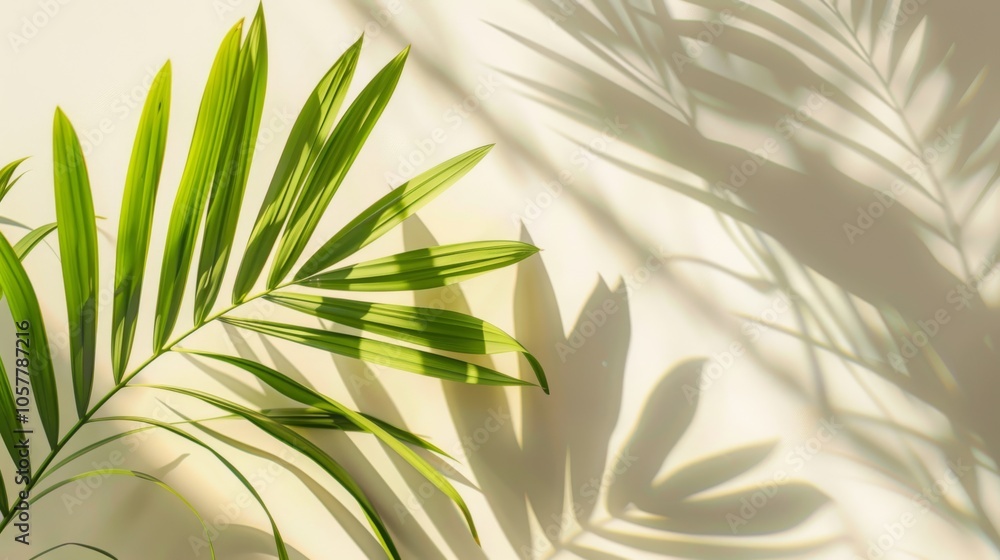 Poster simple palm leaf mockup with soft lighting on neutral background