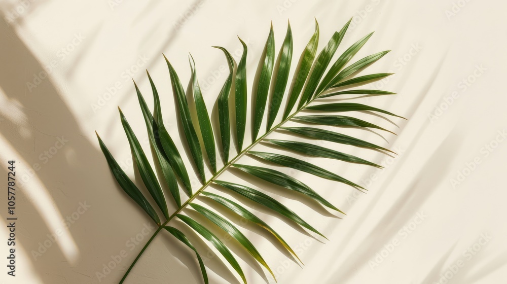 Poster simple palm leaf mockup with soft lighting on neutral background