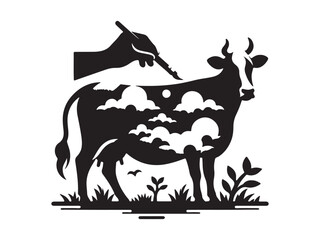 Cow silhouette vector illustration logo and icon style