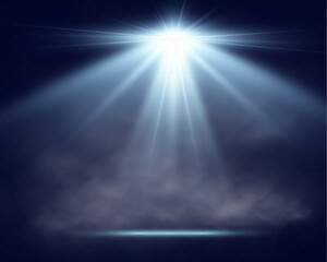 Stage with smoke and spotlights. Smoky scene. Vector illustration.