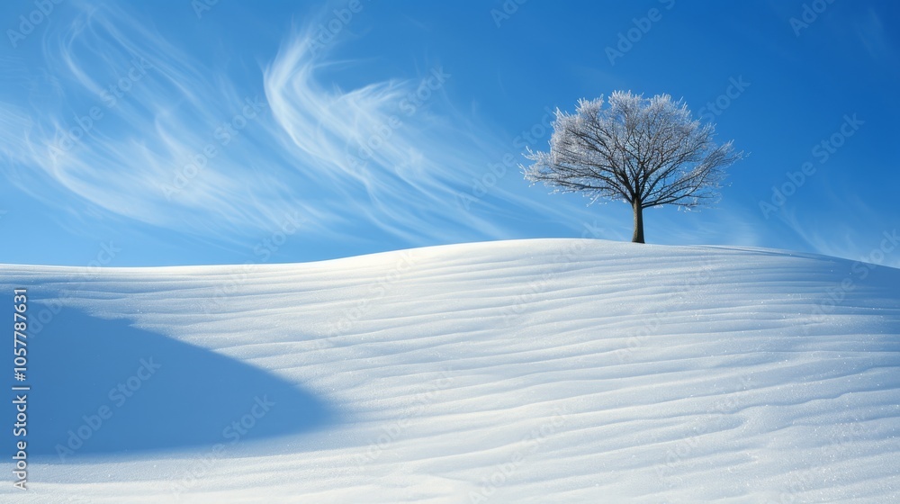 Poster Single tree on lush hill with dramatic clouds in the background and room for text