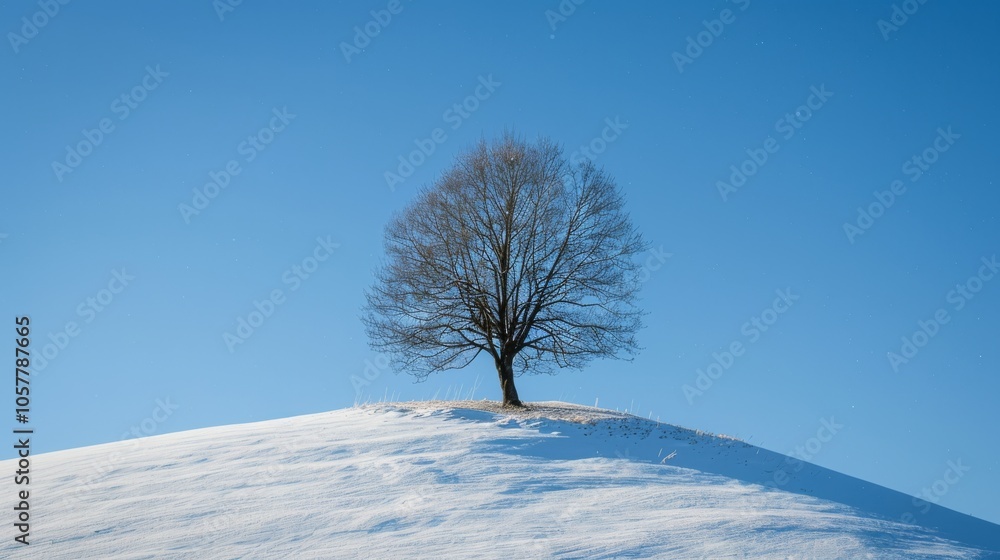 Poster single tree on lush hill with dramatic clouds in the background and room for text