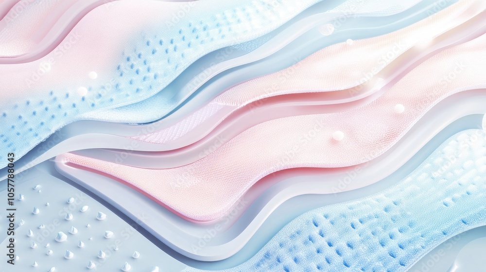 Poster abstract 3d wavy background with blue and pink colors and textured patterns.