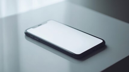 Smartphone with blank screen on white table