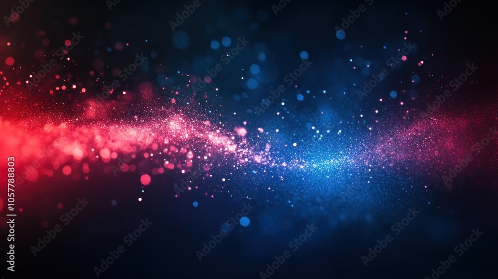 Sticker abstract background with red and blue bokeh lights on dark background.