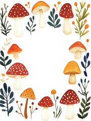 Forest Mushroom Frame Background Vector Design