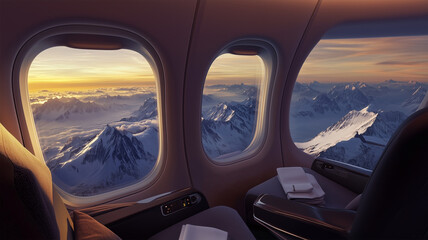 飛行機の窓からの壮大な山岳風景