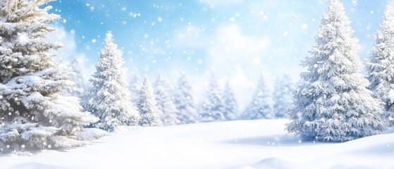 Fototapeta premium Enchanting Winter Wonderland: Snowy Landscape with Majestic Fir Trees