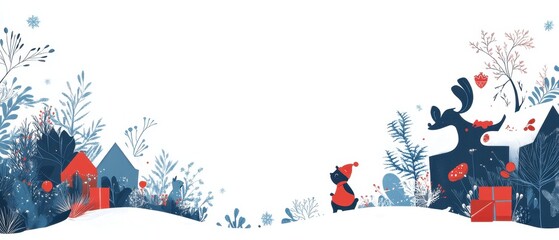 Naklejka premium Winter Wonderland Forest Landscape with Magical Silhouettes