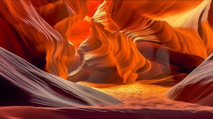 Obraz premium Image of the narrow, twisting walls of Antelope Canyon in Arizona, revealing intricate patterns and layers of red rock formations carved by centuries of wind and water erosion.