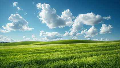Fototapeta premium Serene Rolling Hills Under Cloudy Sky with Green Blank Space