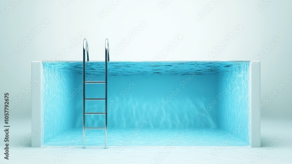 Canvas Prints a half-submerged swimming pool with a ladder.