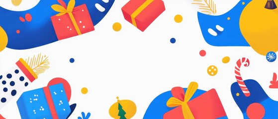 Vibrant Holiday Gift Illustration with Festive Decorations