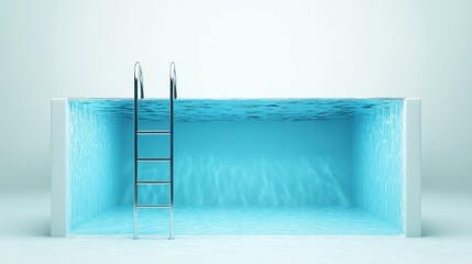 A half-submerged swimming pool with a ladder.