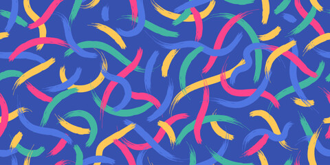 Colorful abstract brush stroke painting seamless pattern. Modern paint line background in fun bright colors. Design for fabric, textile, wrapping paper, wallpaper, cover