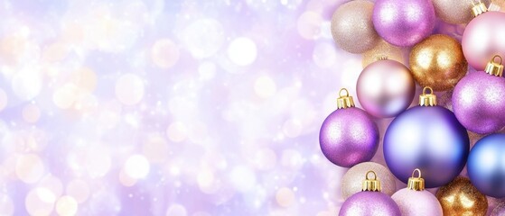 Fototapeta premium Festive Christmas Ornaments on Blurred Bokeh Background