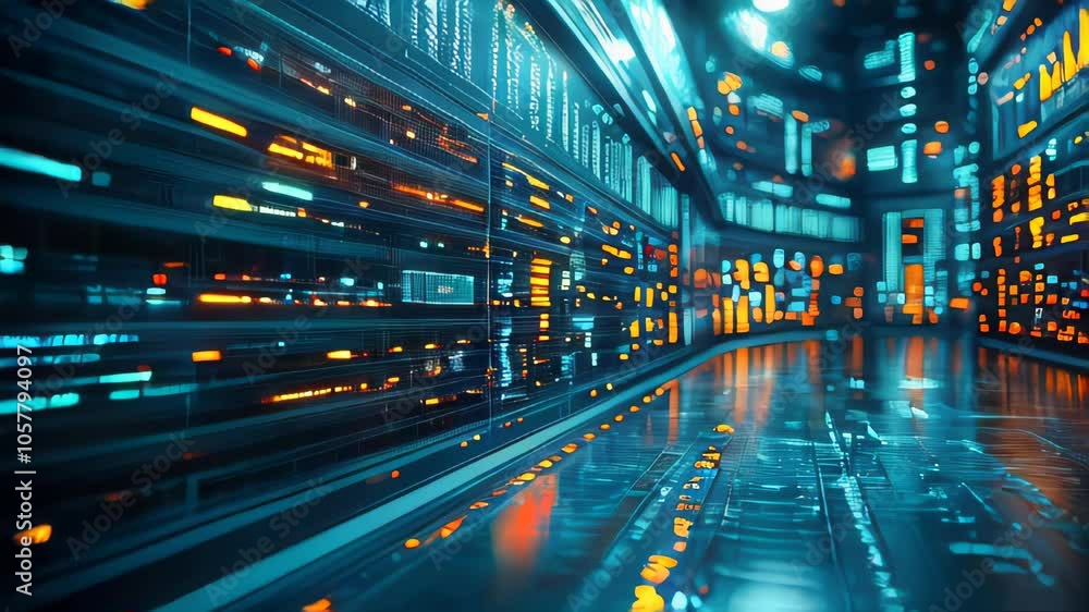 Aufkleber digital data stream in a high-tech data center. futuristic data storage and cybersecurity concept