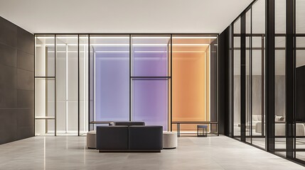 An eyecatching and contemporary backdrop of translucent rectangular glass panels framed in a geometric formation, offering a sophisticated and versatile foundation for a variety of design projects.