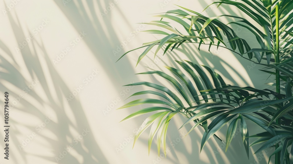 Poster tropical palm mockup with subtle shadows on light background