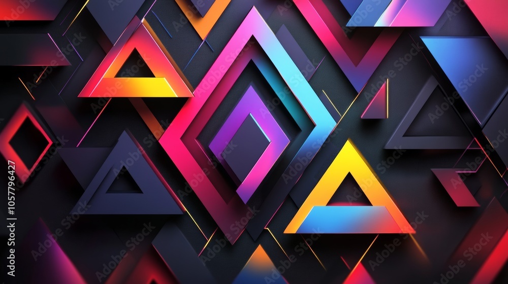 Poster geometric background with overlapping triangles and bright colors gives it a striking and contempora