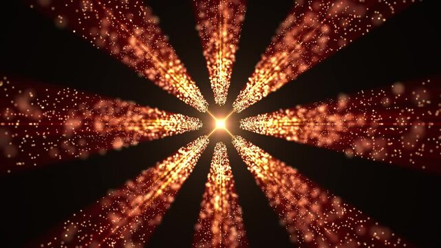 Digital tunnel of flickering particles, traveling in cyberspace, flying in a digital technological tunnel. Flying golden sparkling particles. seamless loop