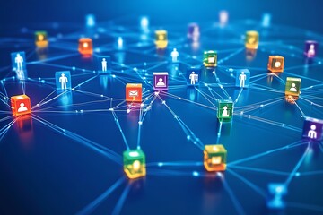 Interconnected Network of Colored Cubes and People