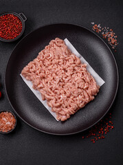 Raw minced chicken with salt, spices and herbs