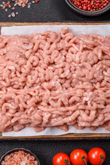 Raw minced chicken with salt, spices and herbs