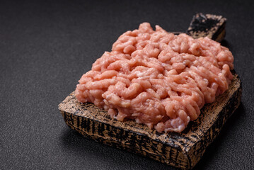 Raw minced chicken with salt, spices and herbs