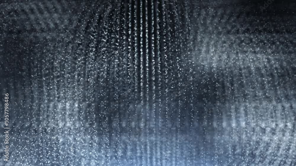 Poster abstract glowing wave from of particles and dots moves on a blue background, big data visualization,