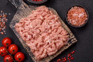 Raw minced chicken with salt, spices and herbs