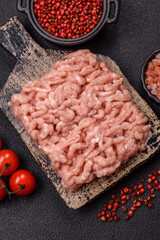 Raw minced chicken with salt, spices and herbs