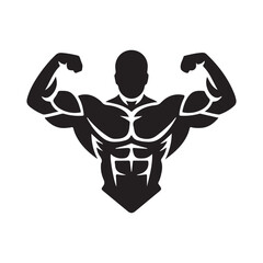 Muscular bodybuilder vector silhouette illustration isolated on white background.