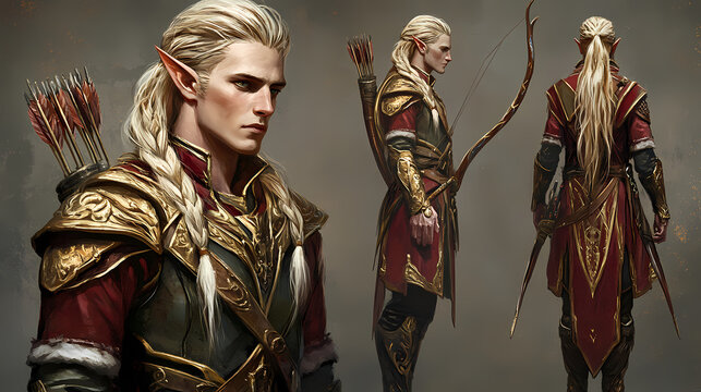 The appearance of a male elf. concept fantasy character, male elf, elven fantasy, mythical creature. Elf Archer. Illustration