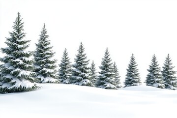 Fototapeta premium Fir trees with snow on beautiful natural snowdrift with white background