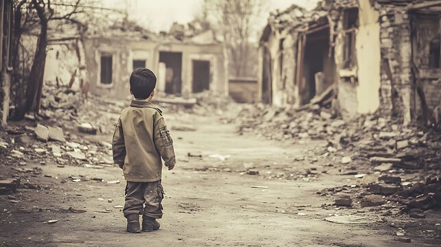 The poignant image of an orphaned child standing alone amidst the ruins of a oncethriving Ukrainian community serves as a powerful reminder of the human cost of war and the impact it has on innocent 